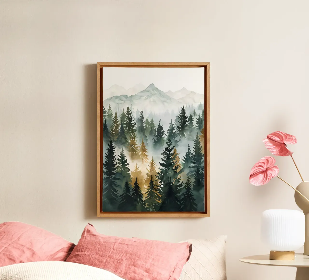 Vintage landschap canvas met Baklijst van Wanderlust Vibes