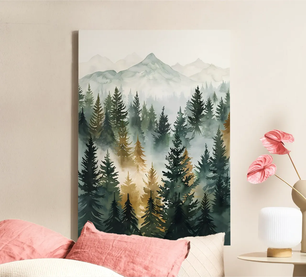 Vintage landschap canvas met Baklijst van Wanderlust Vibes