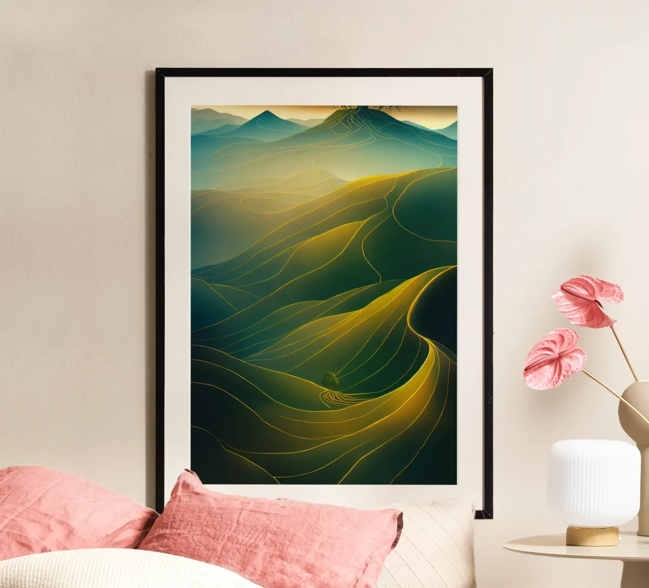 Alberi surreali poster con telaio in alluminio da Wanderlust Vibes