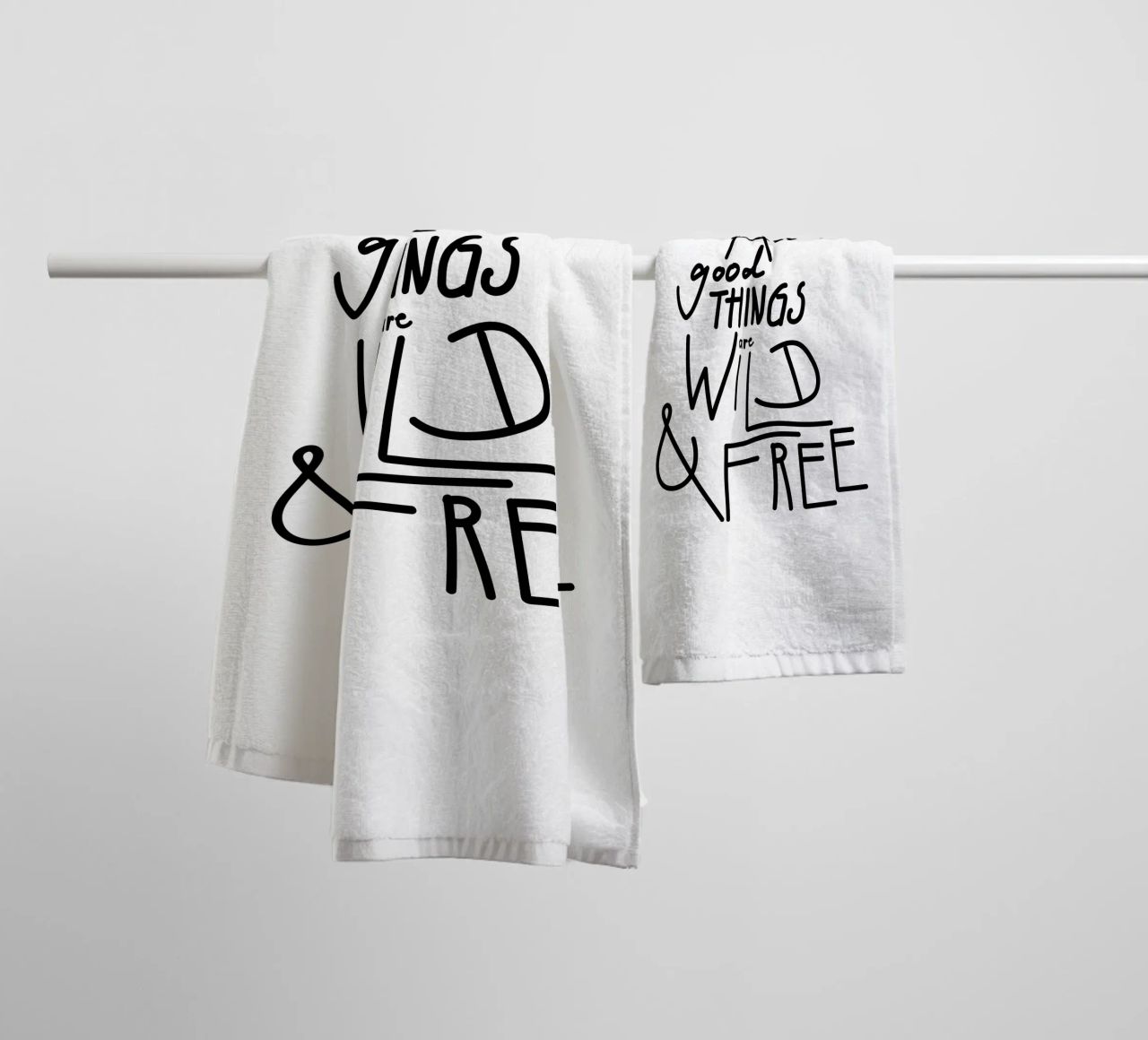 ALL GOOD THINGS ARE WILD AND FREE towel by Gabi_Schöffel_Illustration