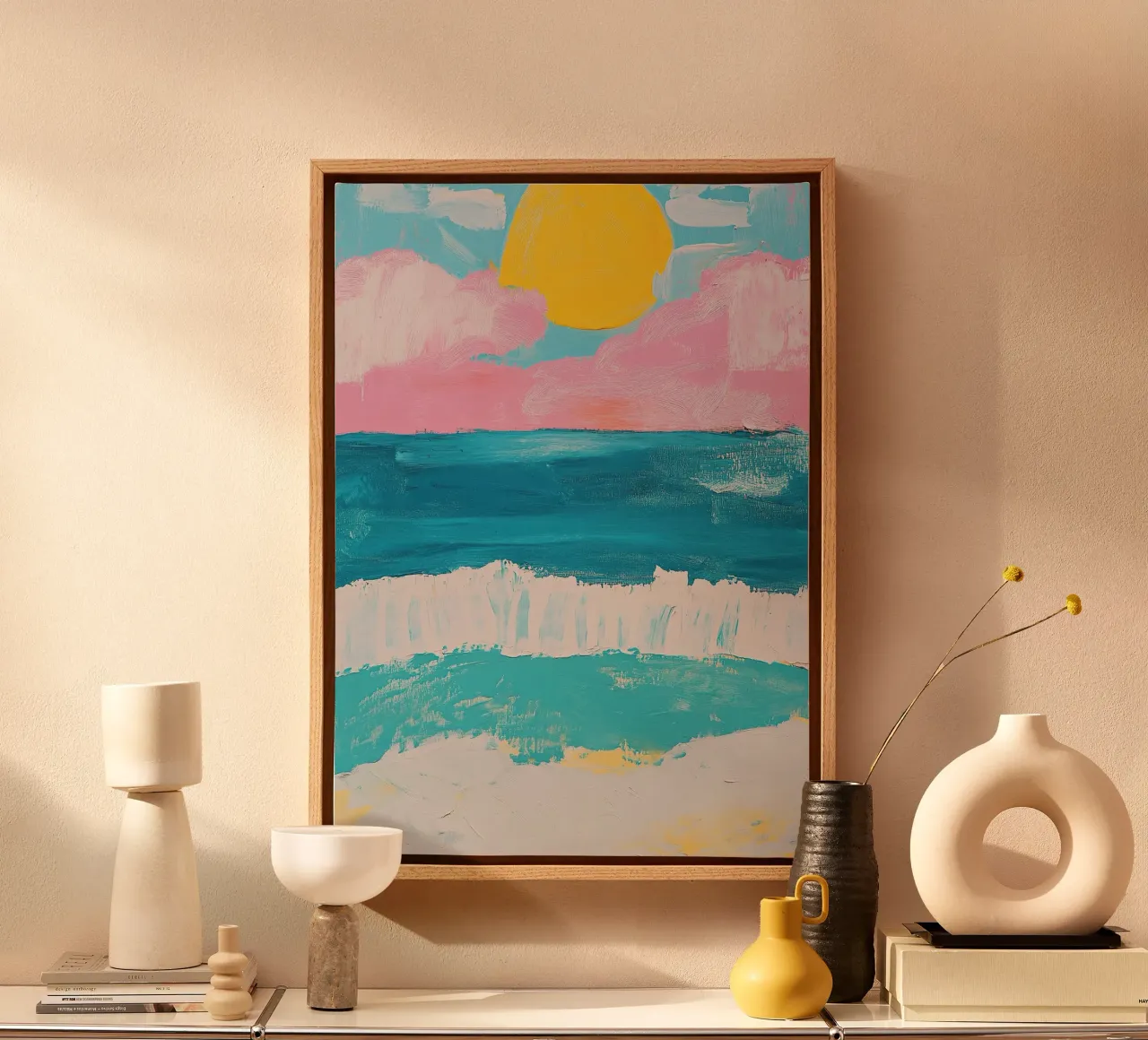 Mare Spiaggia Orizzonte Cielo Sole tela con Cornice a cassetta da Nikis Art Studio