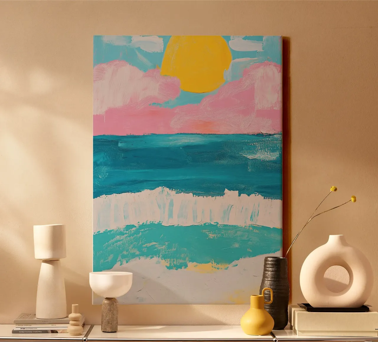 Mare Spiaggia Orizzonte Cielo Sole tela con Cornice a cassetta da Nikis Art Studio