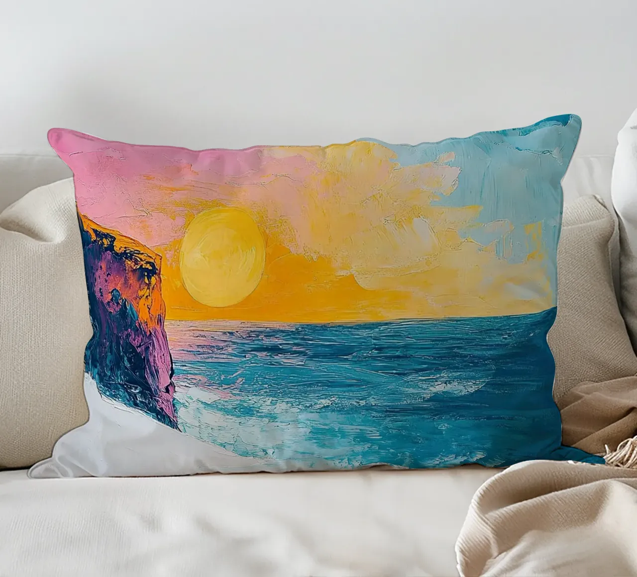 Mare Sole Spiaggia Orizzonte Cielo cuscino da Nikis Art Studio