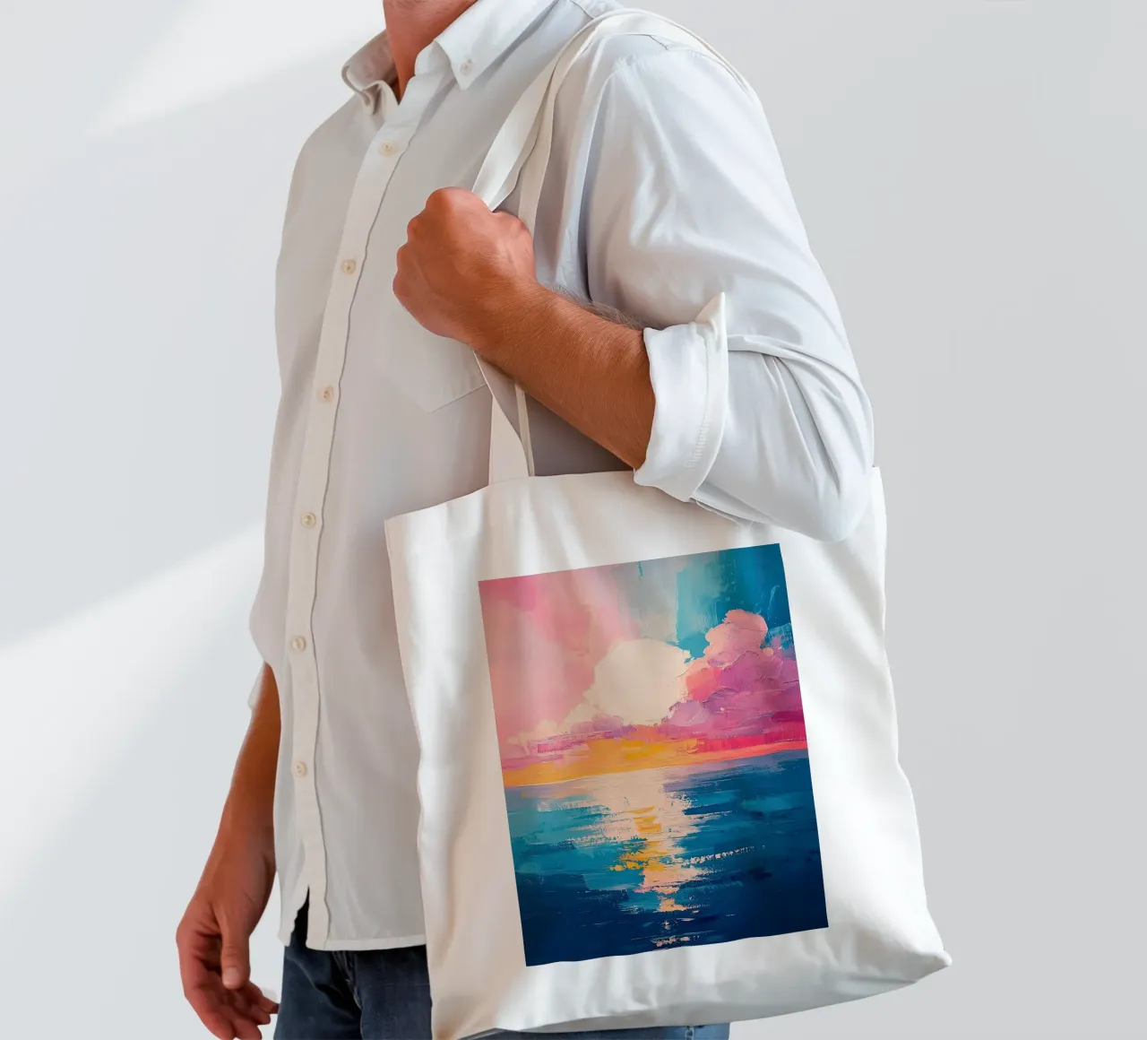 Mare Sole Spiaggia Orizzonte Cielo borsa in juta da Nikis Art Studio