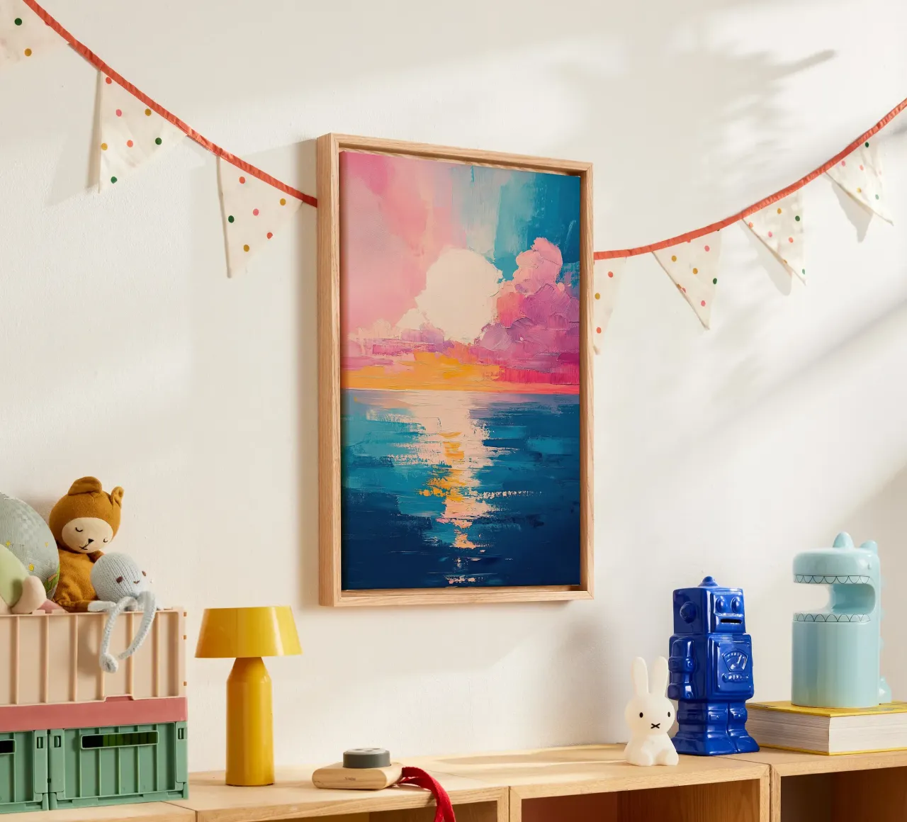 Mare Sole Spiaggia Orizzonte Cielo tela con Cornice a cassetta da Nikis Art Studio