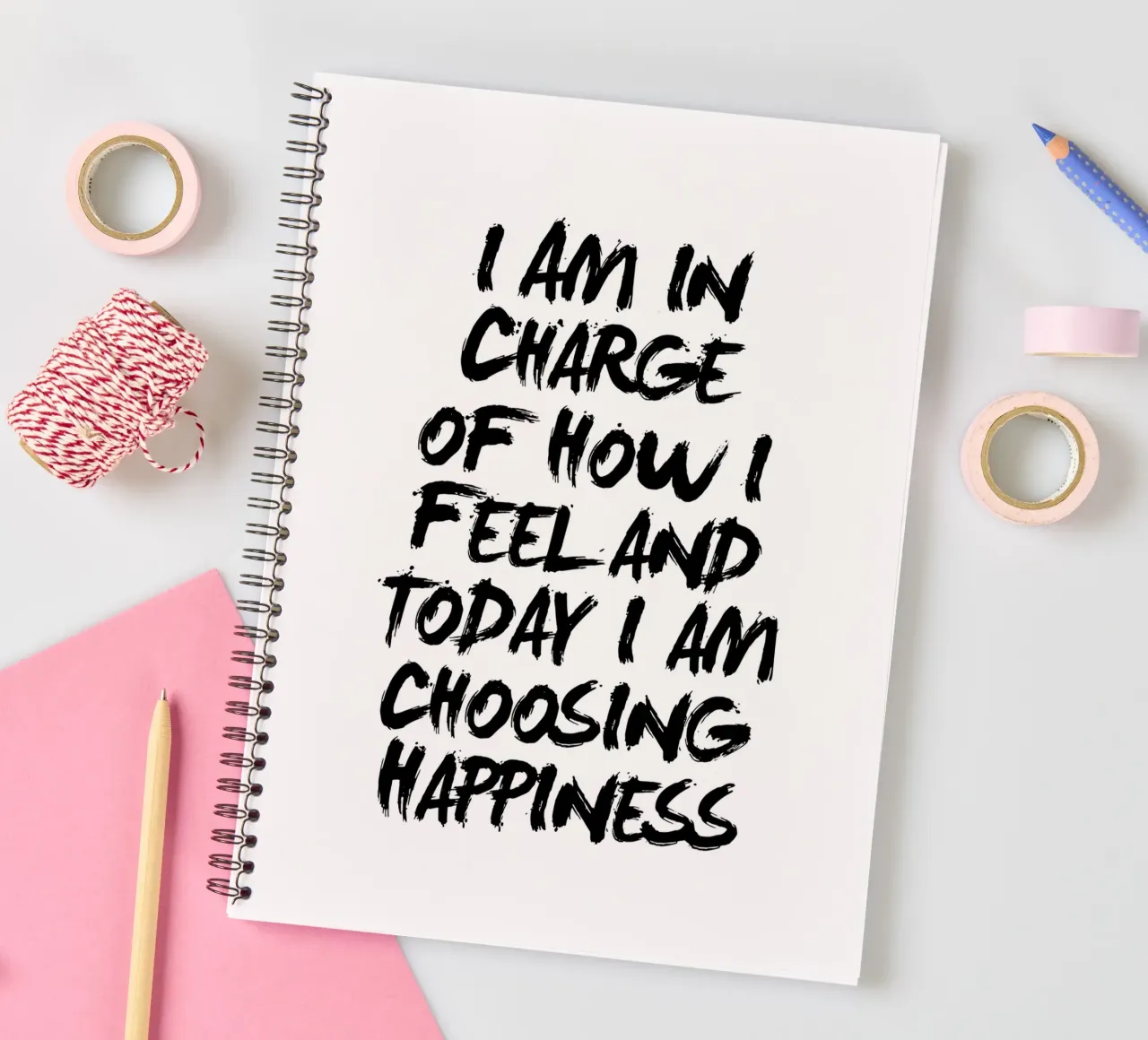 I Am in Charge of How I Feel and Today I Choose Happiness spiral notebook by THE MOTIVATED TYPE