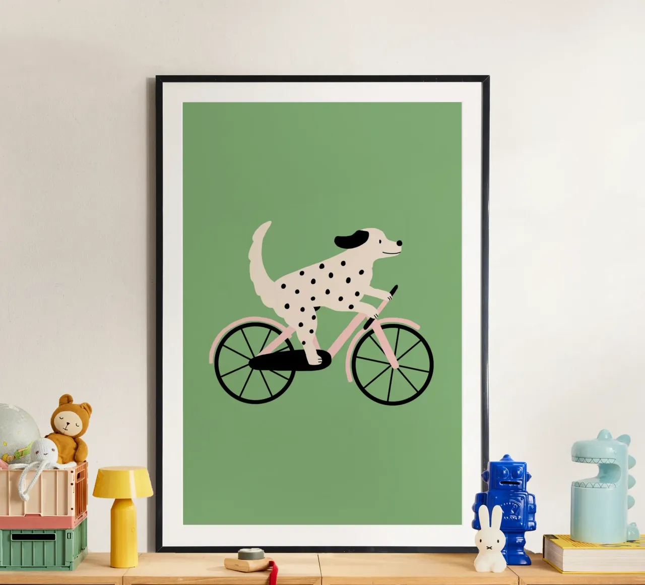 Cane con bicicletta poster con telaio in plastica da Maren Gross