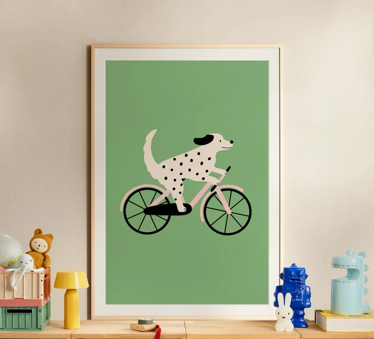 Cane con bicicletta poster con telaio in plastica da Maren Gross