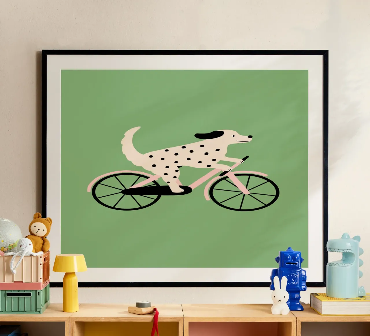 Cane con bicicletta poster con telaio in plastica da Maren Gross