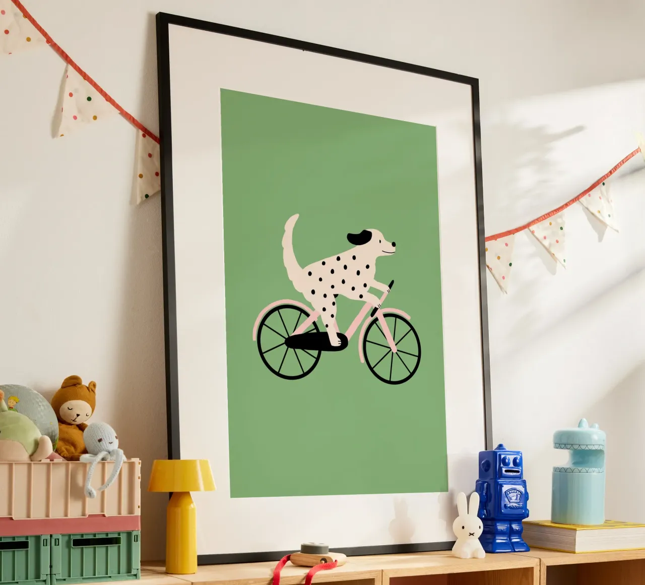 Cane con bicicletta poster con telaio in plastica da Maren Gross