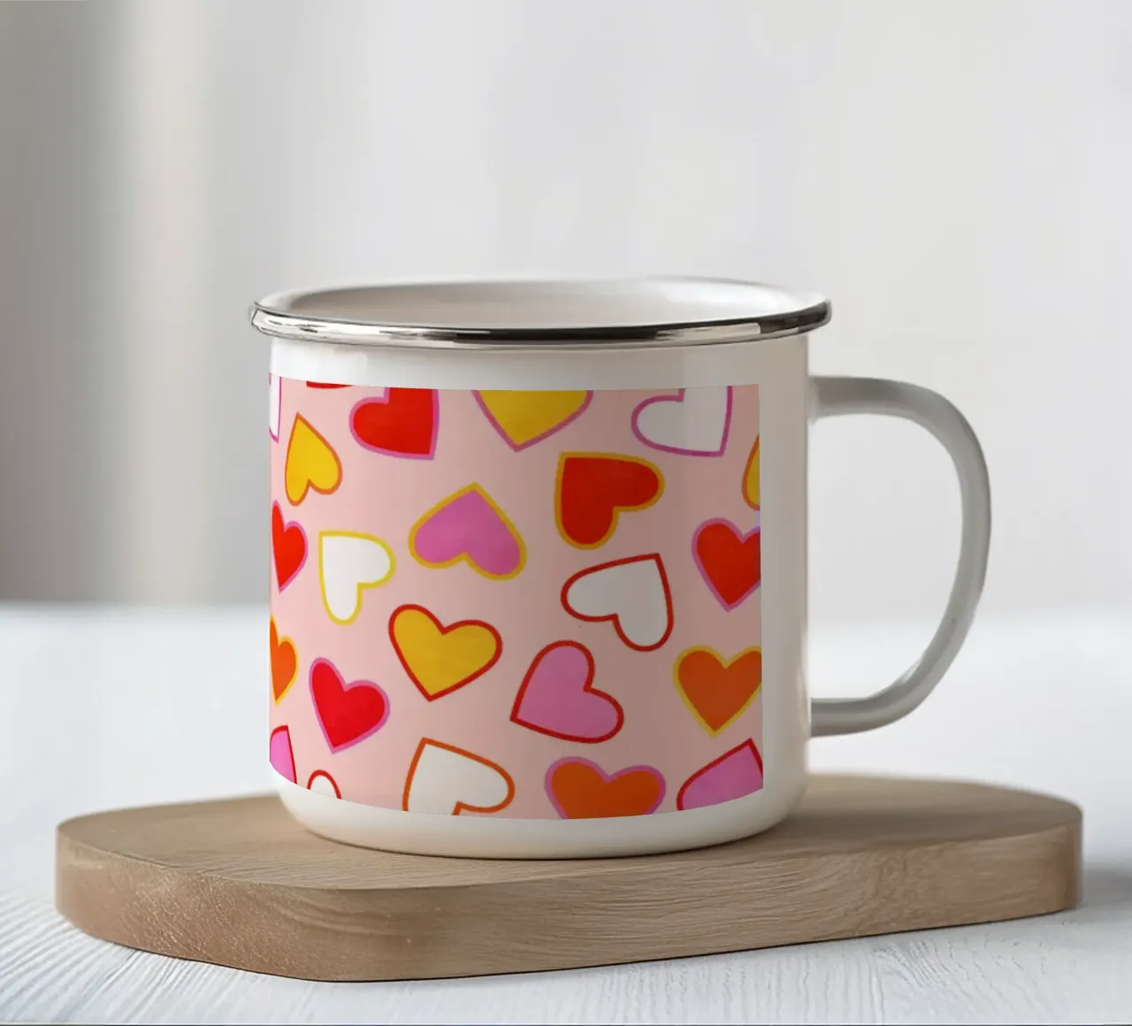 Pink Candy Heart Pattern tazza in smalto da showmemars