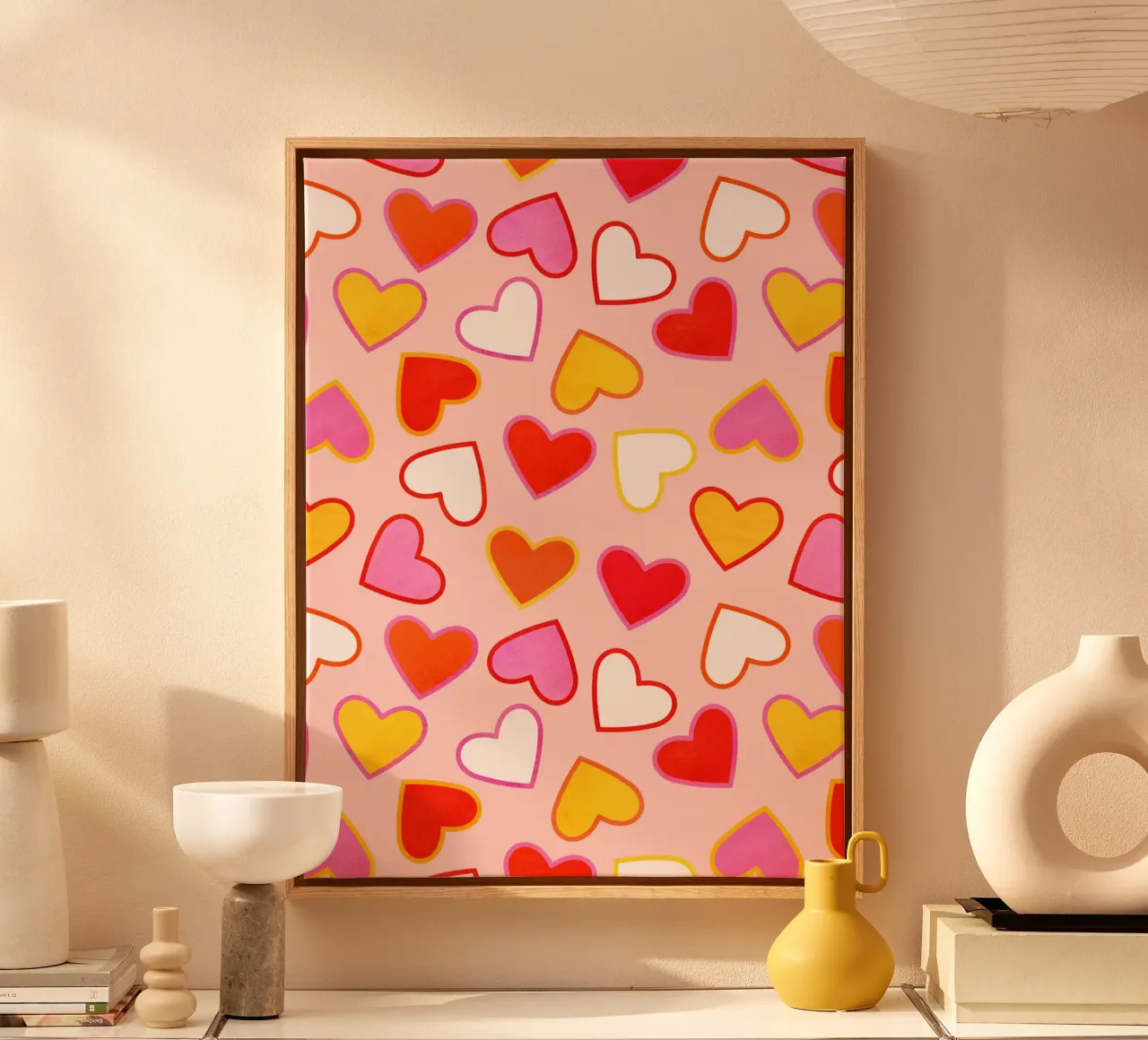 Pink Candy Heart Pattern tela con Cornice a cassetta da showmemars