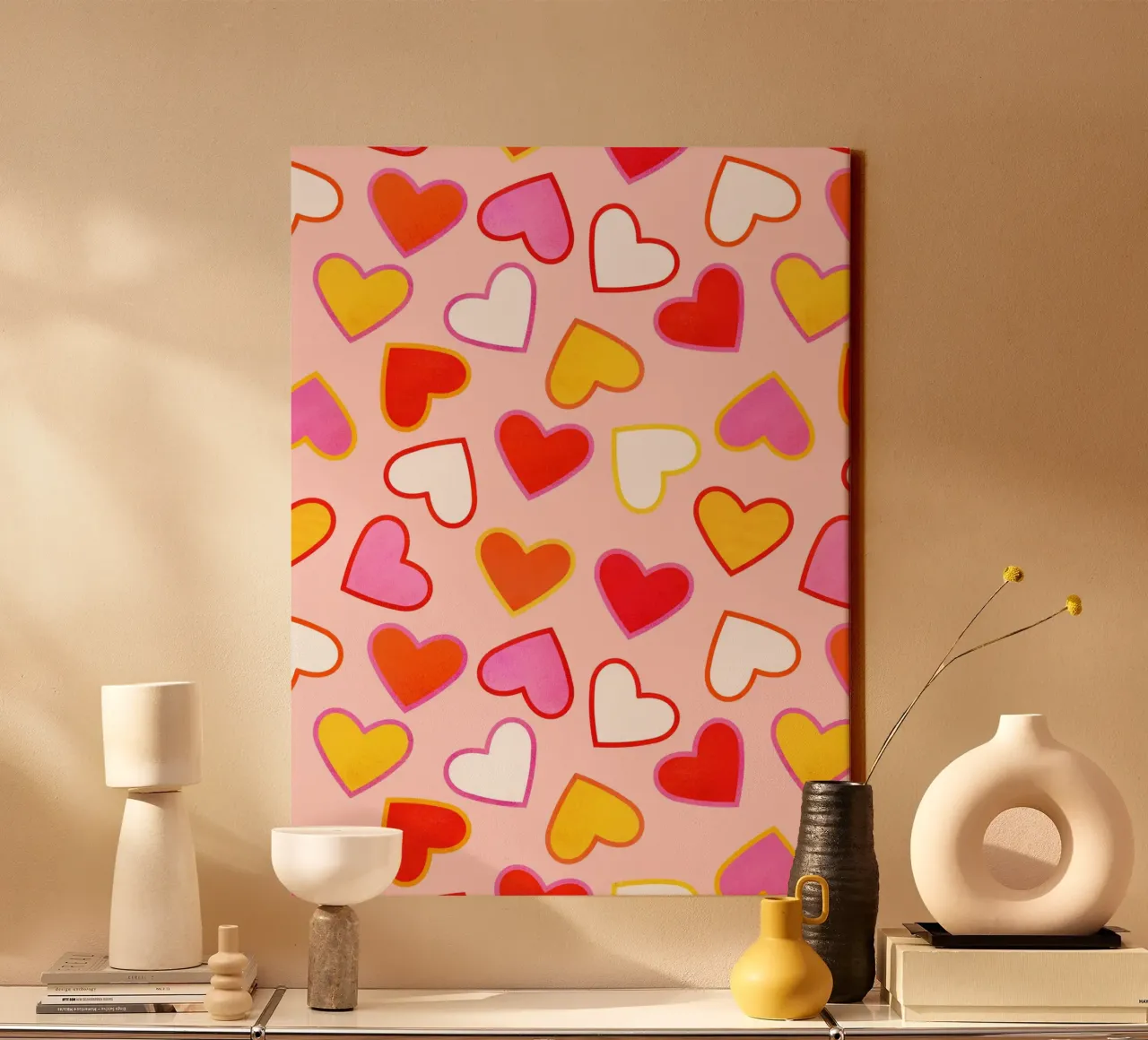 Pink Candy Heart Pattern tela con Cornice a cassetta da showmemars