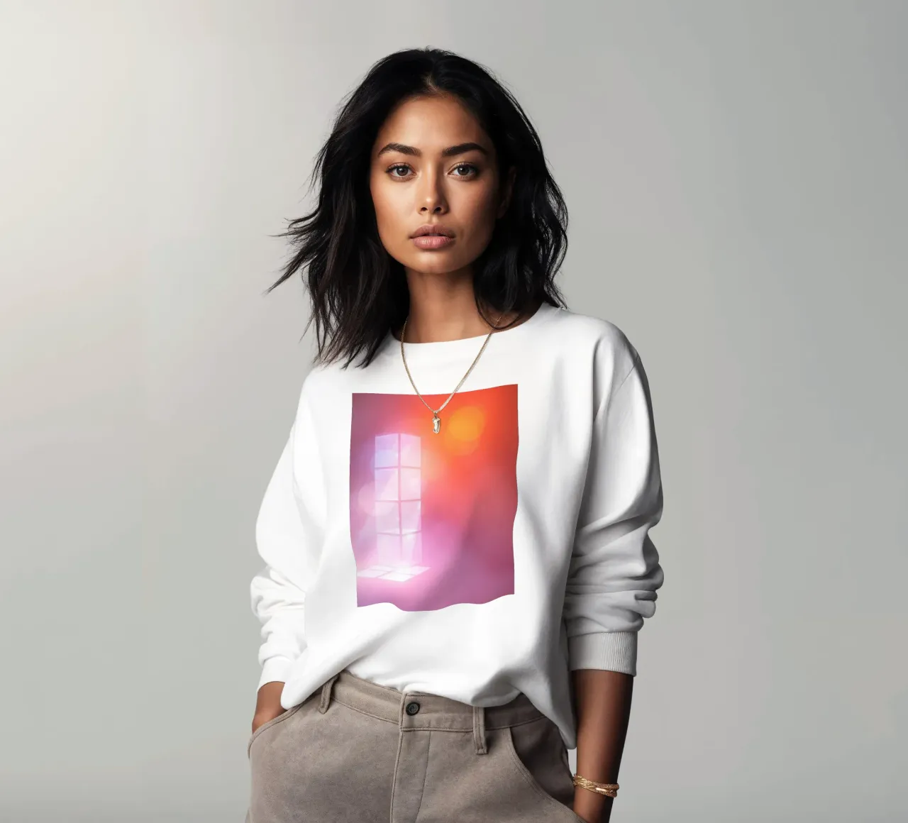 Vibrant illuminated structure in fog sweatshirt by DesignDoodle