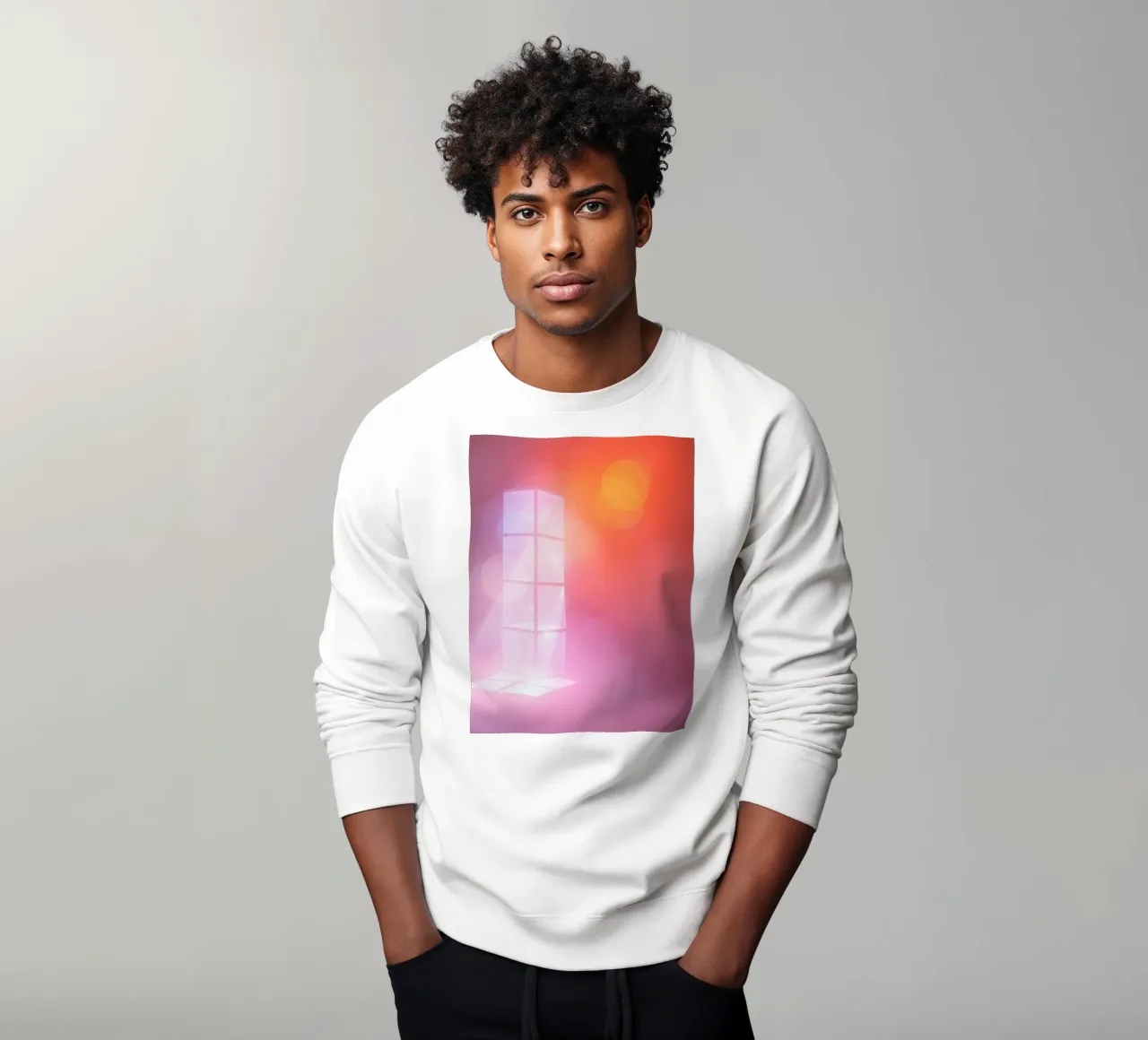 Vibrant illuminated structure in fog sweatshirt by DesignDoodle