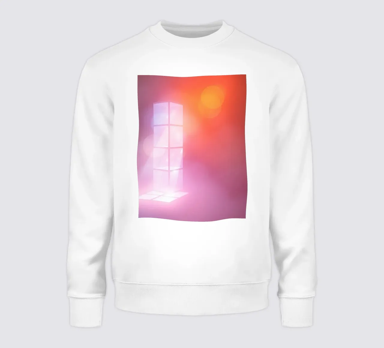 Vibrant illuminated structure in fog sweatshirt by DesignDoodle