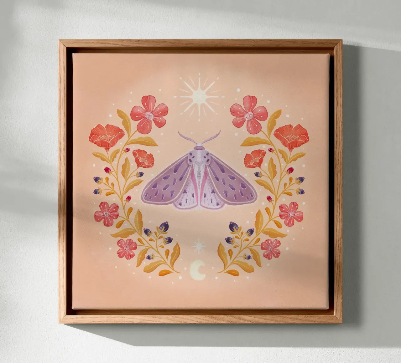 Magische mot met bloemendecor, sterren en maan canvas van CalliLetters