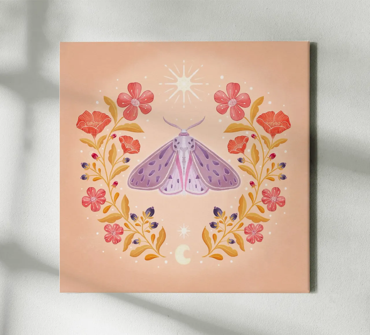 Magische mot met bloemendecor, sterren en maan canvas van CalliLetters
