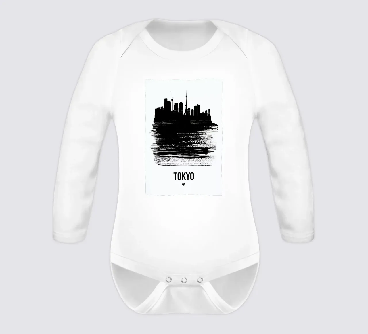 Tokyo Skyline Brush Stroke long-sleeve baby romper by Naxart
