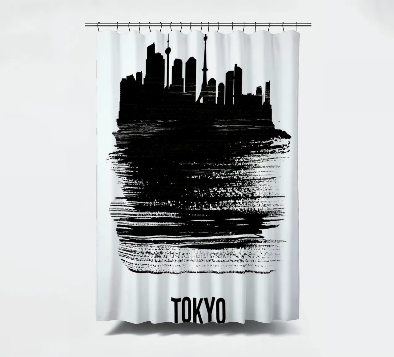 Tokyo Skyline Brush Stroke shower curtain by Naxart