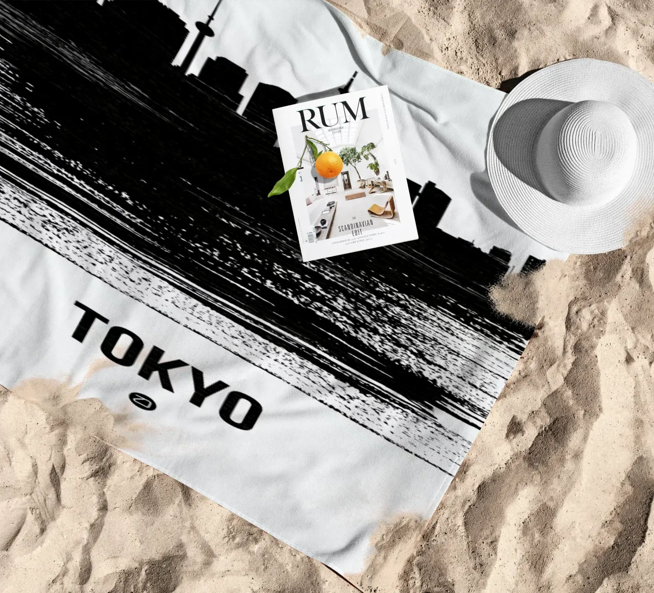 Tokyo Skyline Brush Stroke beach towel by Naxart