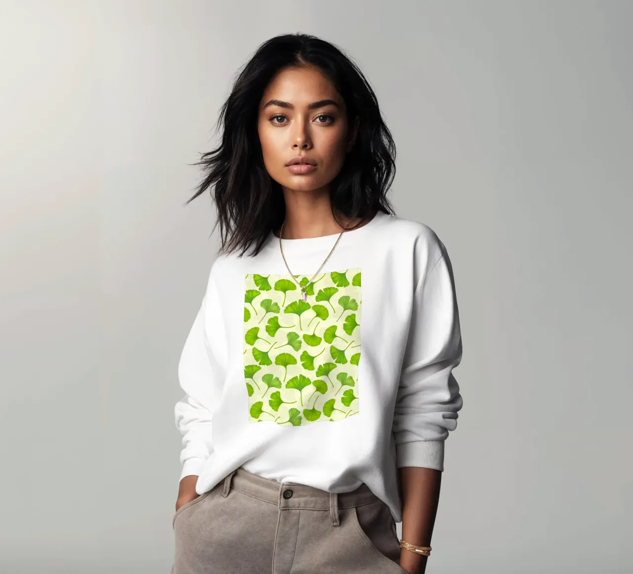 Foglie di ginkgo su bianco sporco felpa da Painted Nature