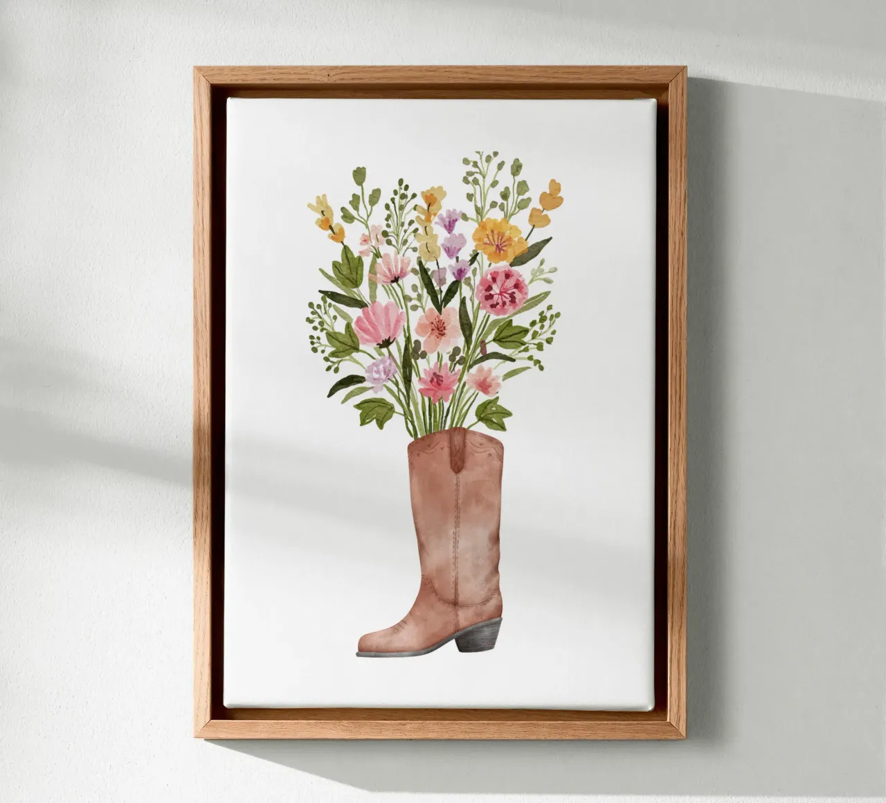 Botas vaqueras con flores lienzo con Marco flotante de pdigitalprints