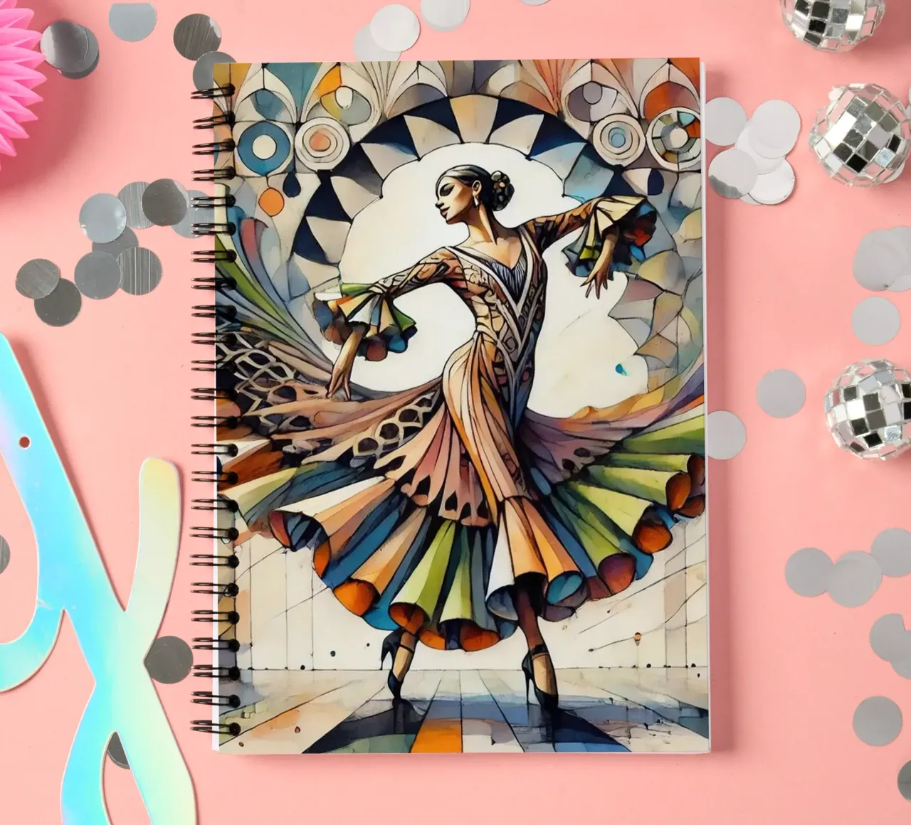Flamenco Dancer in Art Deco spiral notebook by Chromatic Fusion Studio