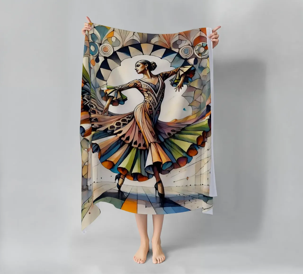 Ballerina di flamenco in Art Déco telo mare da Chromatic Fusion Studio