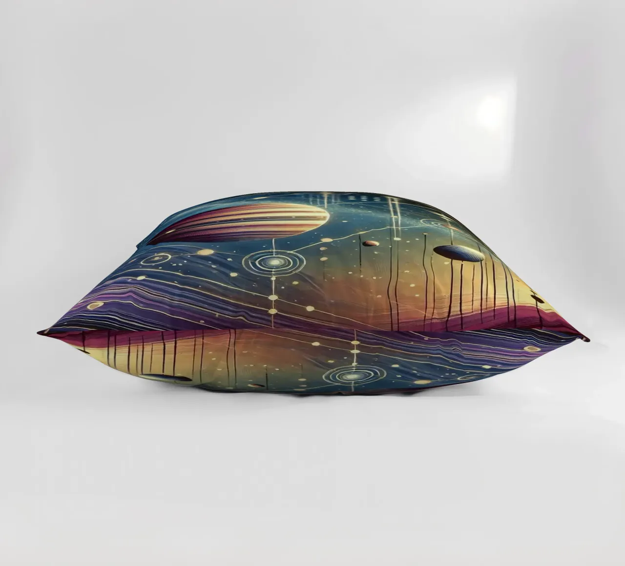 Galactic Harmony Scene in Art Deco decorative cushion by Chromatic Fusion Studio