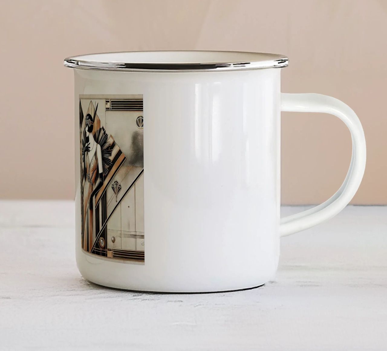 Gatsby Glamour Scene in Art Deco enamel mug by Chromatic Fusion Studio