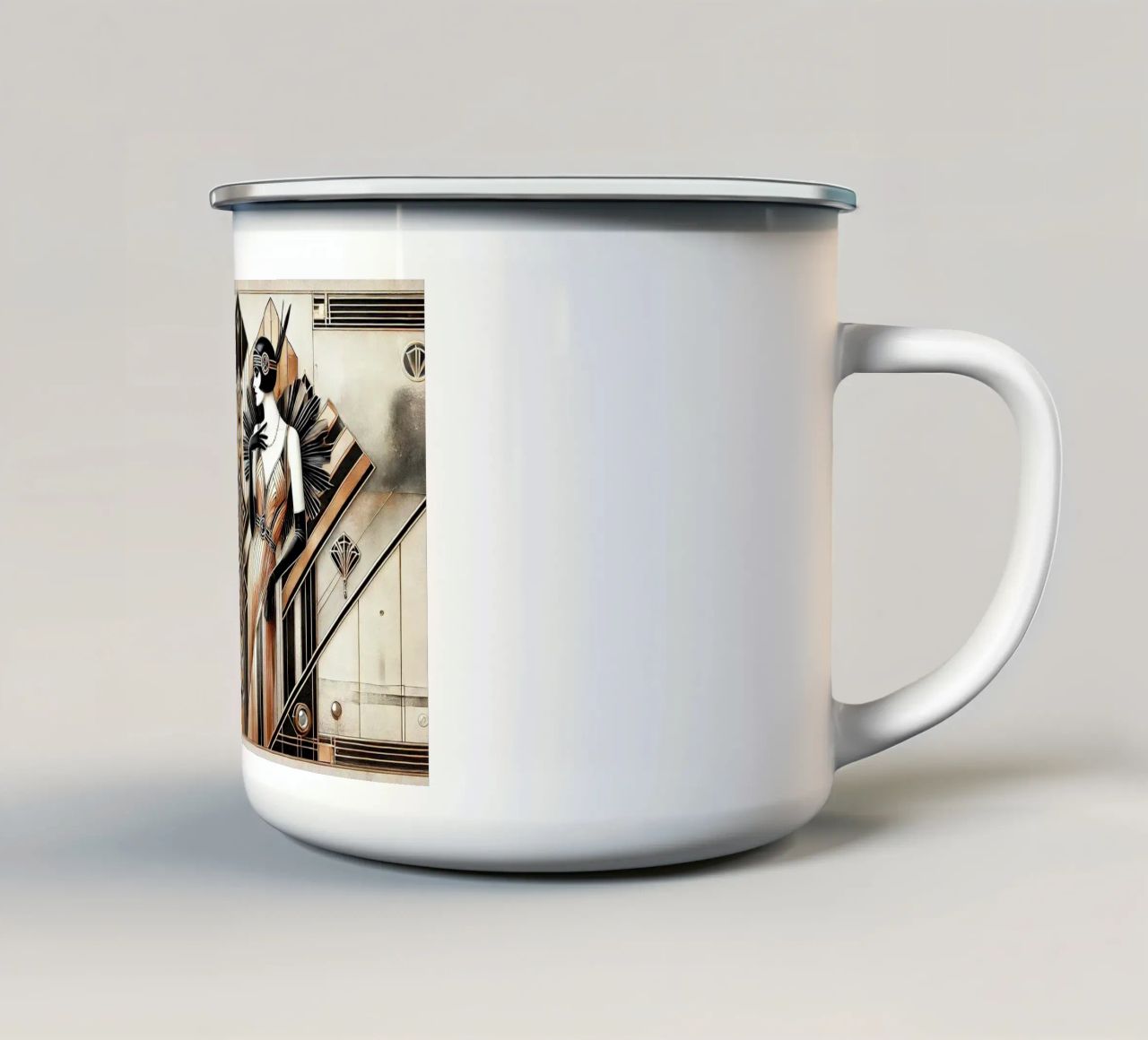 Gatsby Glamour Scene in Art Deco enamel mug by Chromatic Fusion Studio
