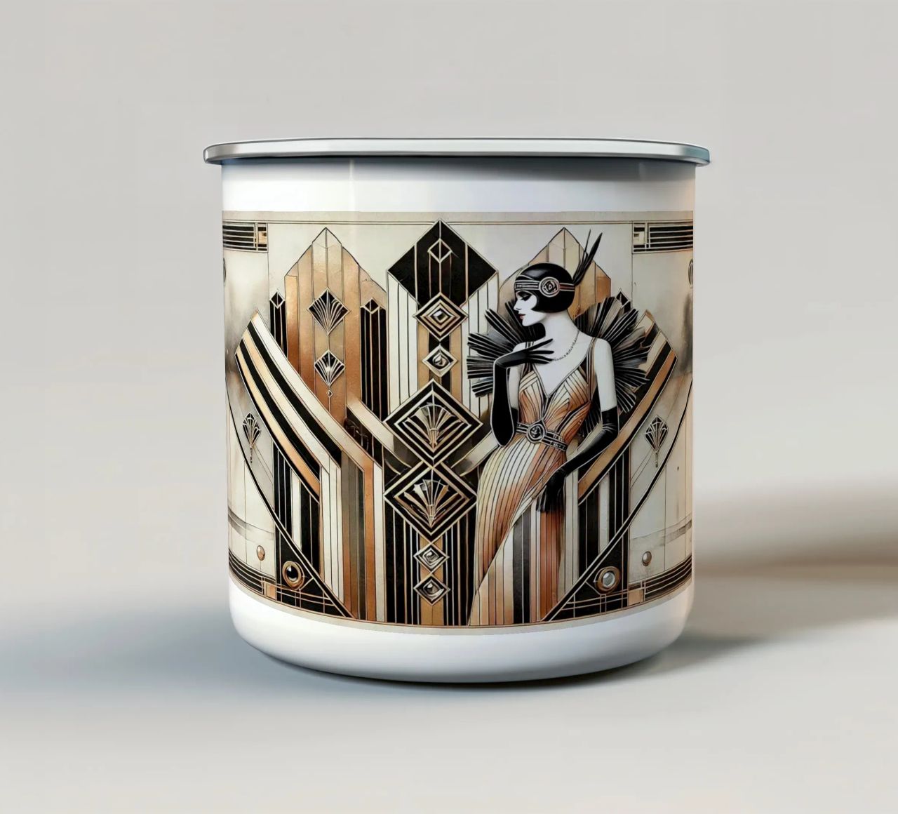 Gatsby Glamour Scene in Art Deco enamel mug by Chromatic Fusion Studio
