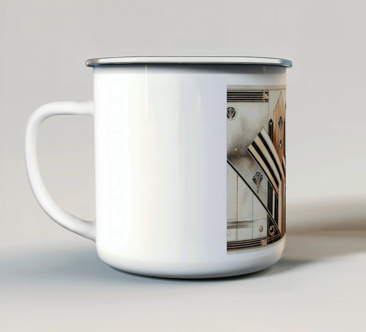 Gatsby Glamour Scene in Art Deco enamel mug by Chromatic Fusion Studio