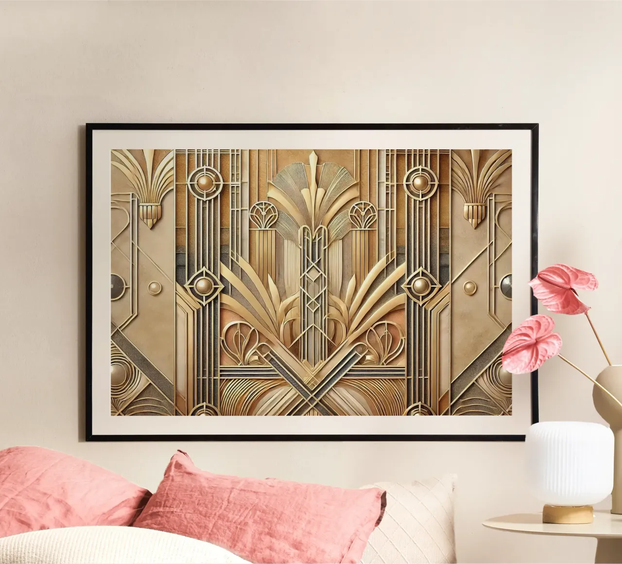 Golden Art Deco Elegance poster avec cadre en plastique de Chromatic Fusion Studio