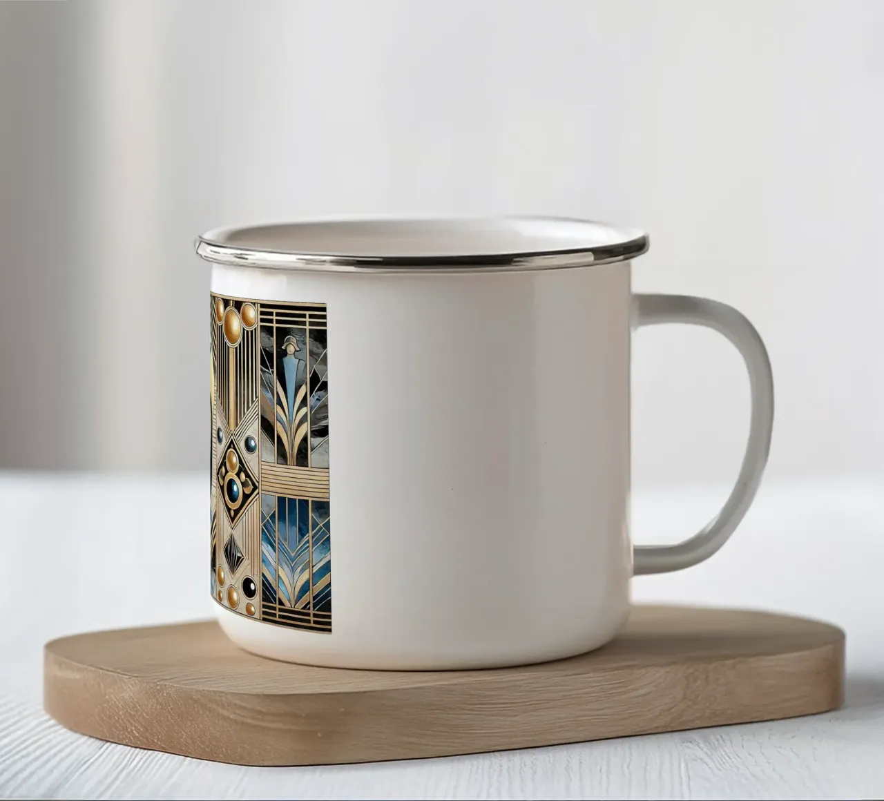 Sofisticatezza dell'età del jazz in Art Déco tazza in smalto da Chromatic Fusion Studio