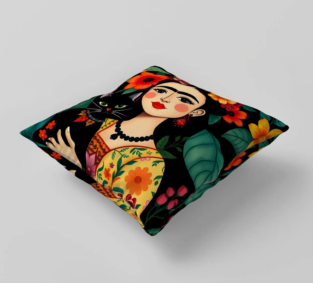 FRIDA KAHLO E IL GATTO cuscino da COLLEEN CRAFTS