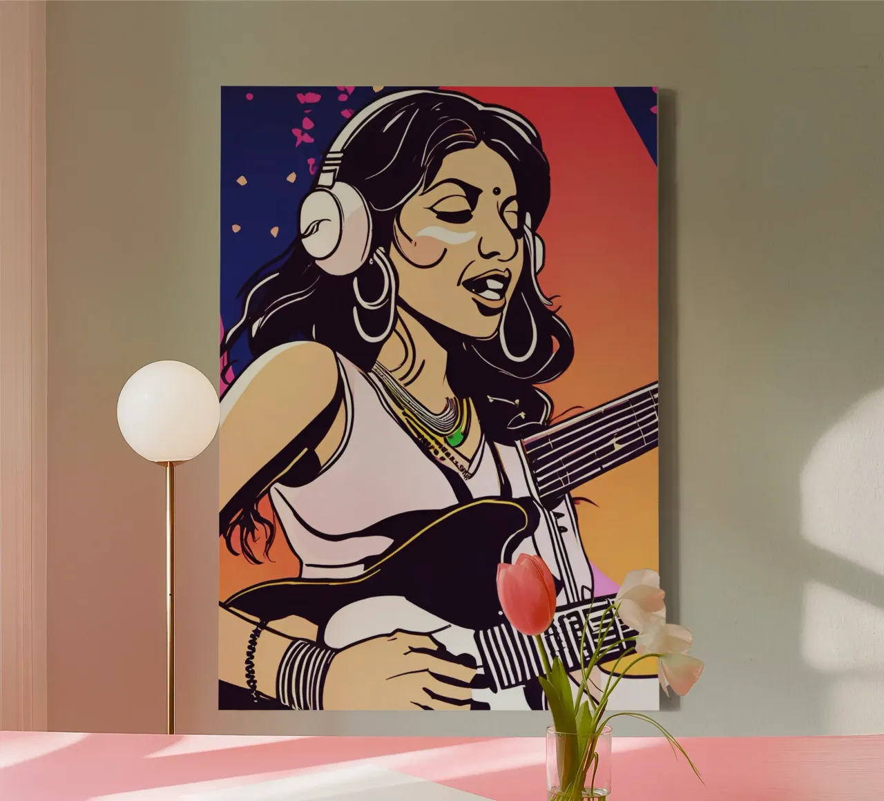 Illustration d'un groupe de filles musiciennes Trending Now toile avec Caisse américaine de Urban Life
