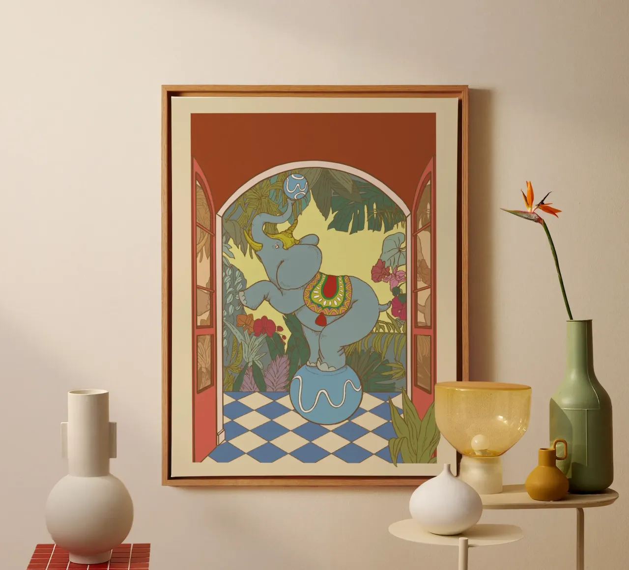 Blauer Elefant Leinwand mit Schattenfugenrahmen von Rosita Pepita