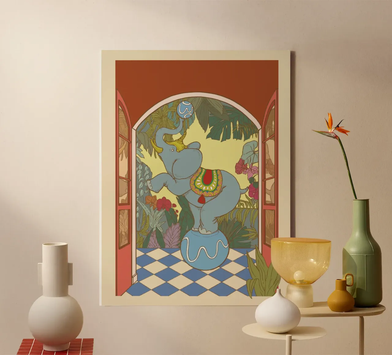 Blauer Elefant Leinwand mit Schattenfugenrahmen von Rosita Pepita