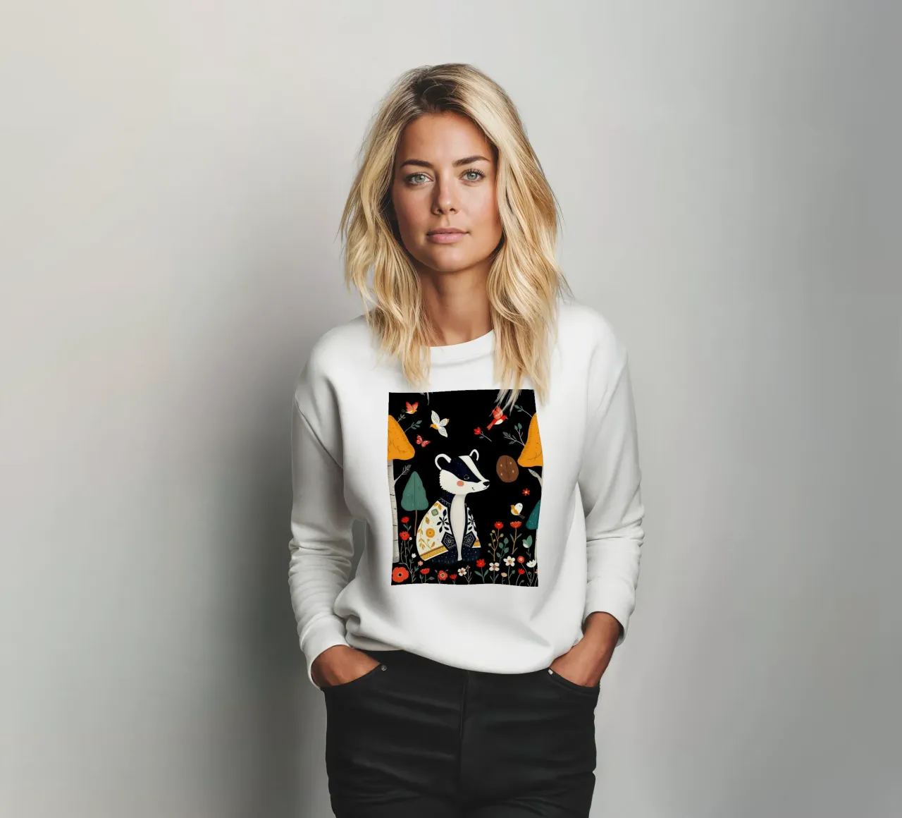 DACHS UND VÖGEL IM WALD Sweatshirt von COLLEEN CRAFTS