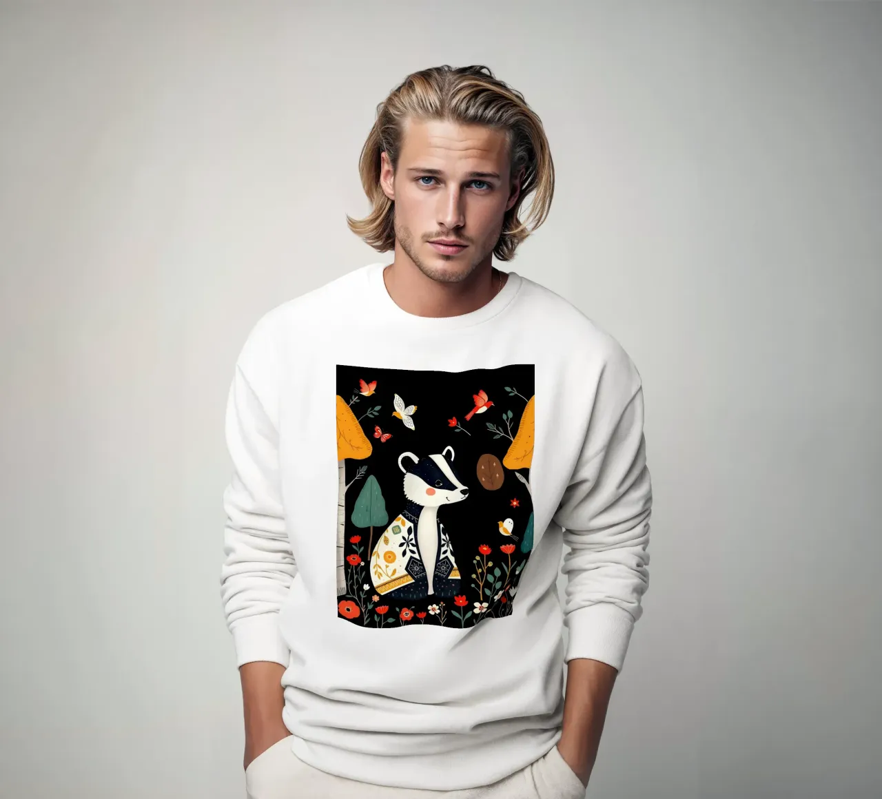 DACHS UND VÖGEL IM WALD Sweatshirt von COLLEEN CRAFTS