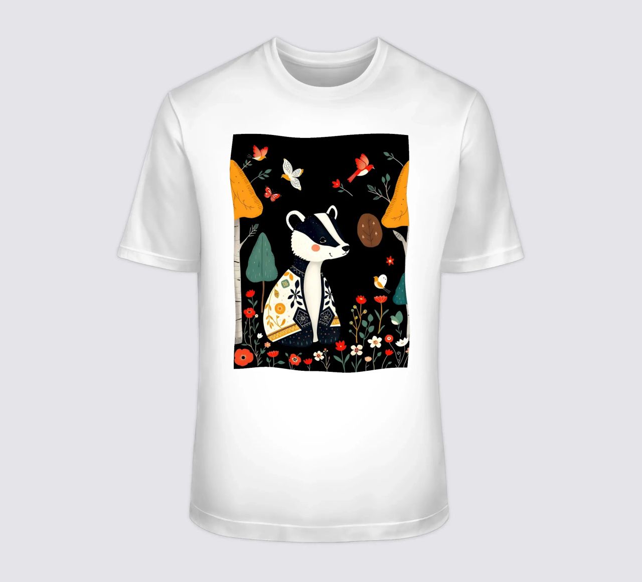 TASSO E UCCELLI IN UN BOSCO t-shirt da COLLEEN CRAFTS
