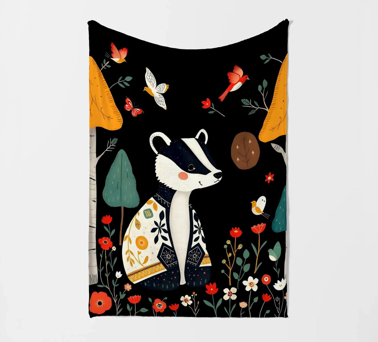 TASSO E UCCELLI IN UN BOSCO coperta in pile da COLLEEN CRAFTS