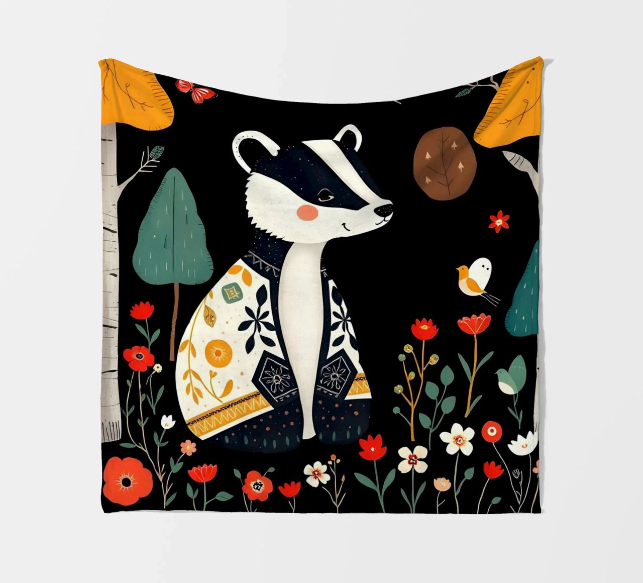 TASSO E UCCELLI IN UN BOSCO coperta in pile da COLLEEN CRAFTS