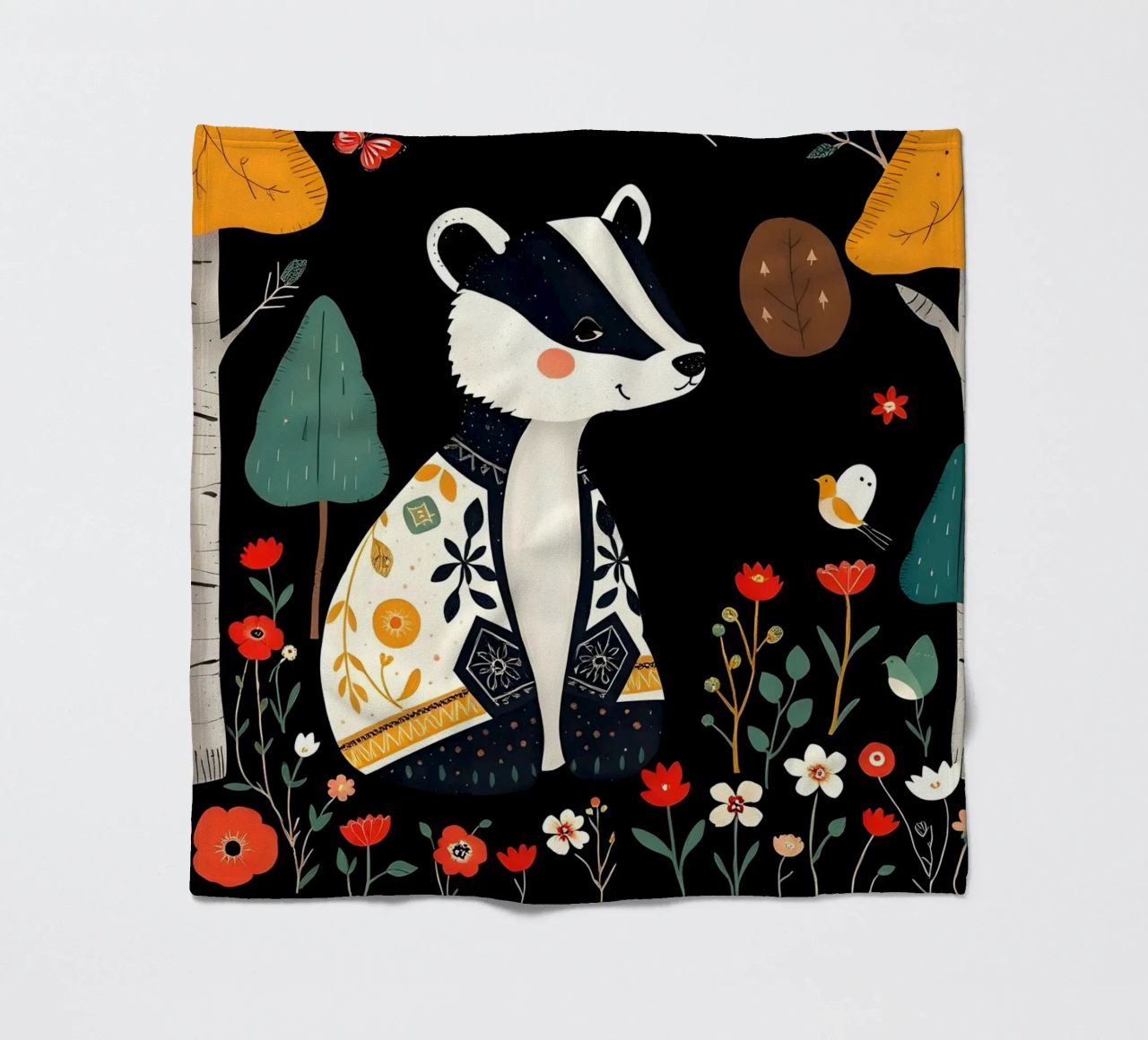 TASSO E UCCELLI IN UN BOSCO coperta in pile da COLLEEN CRAFTS