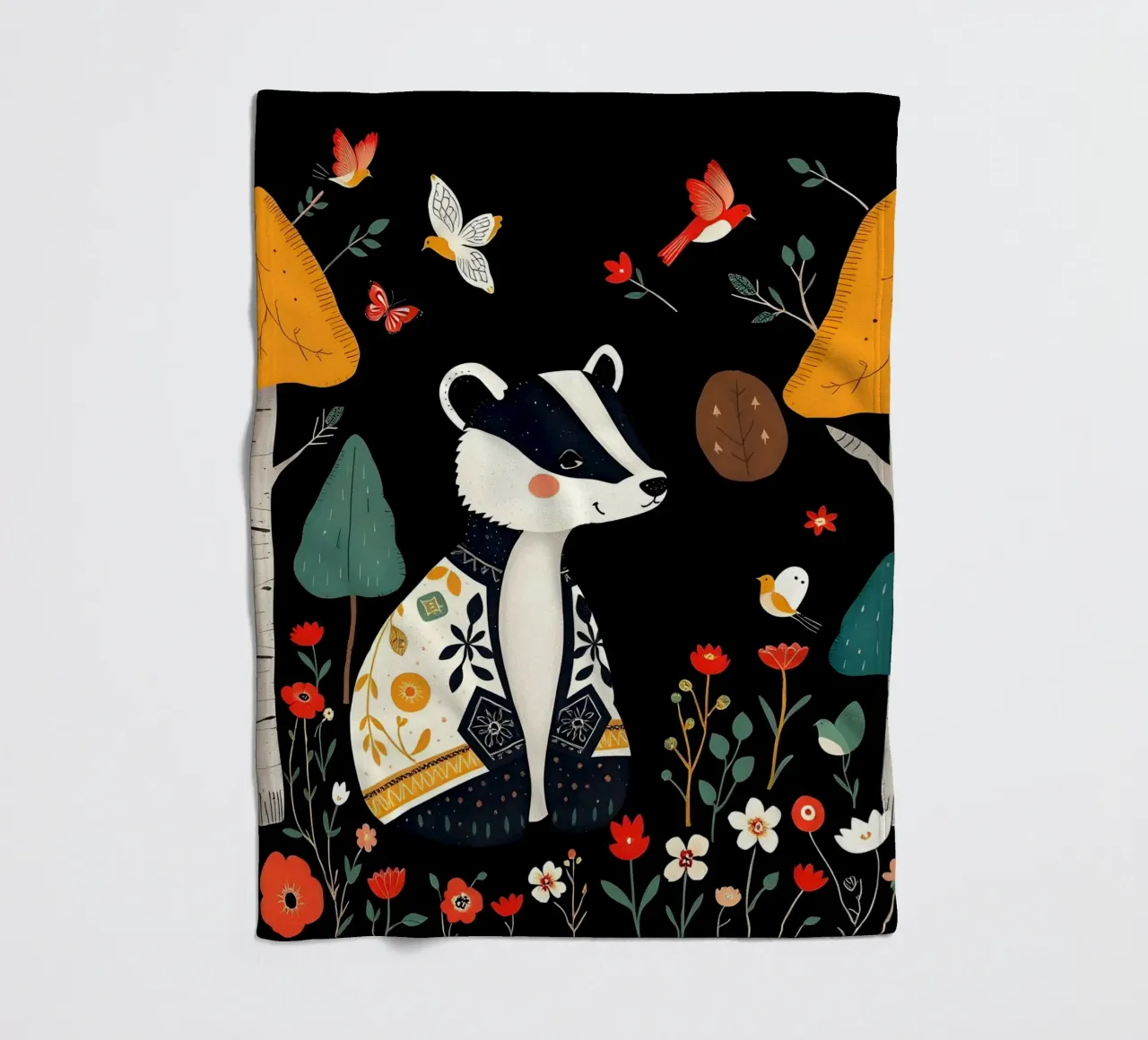 TASSO E UCCELLI IN UN BOSCO coperta in pile da COLLEEN CRAFTS