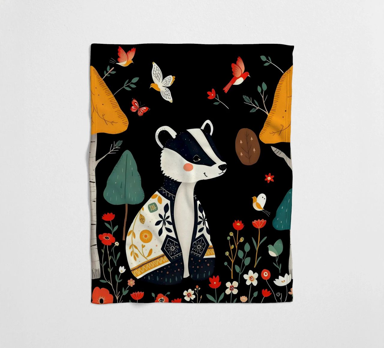 TASSO E UCCELLI IN UN BOSCO coperta in pile da COLLEEN CRAFTS