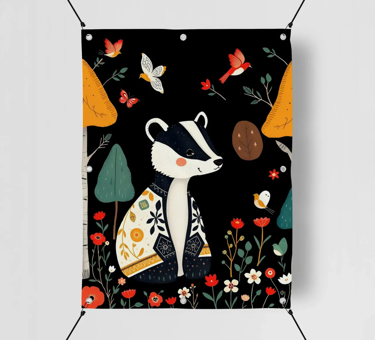 TASSO E UCCELLI IN UN BOSCO telo in pvc da COLLEEN CRAFTS