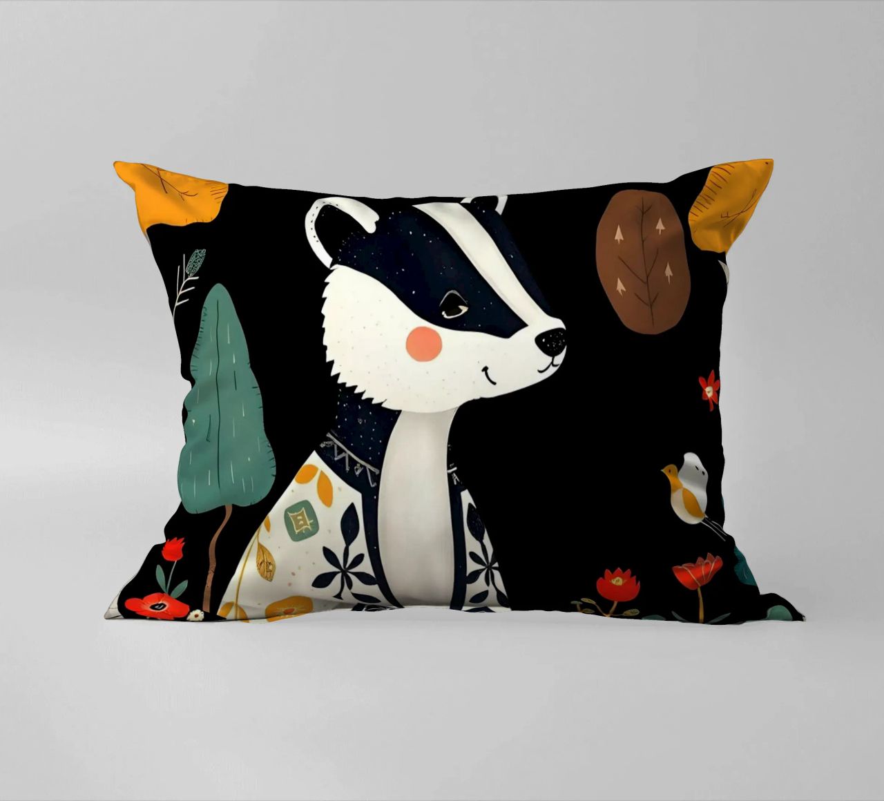 TASSO E UCCELLI IN UN BOSCO cuscino da COLLEEN CRAFTS